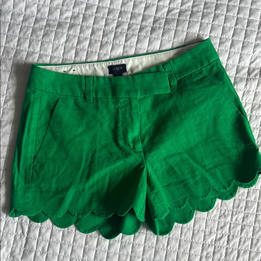 J. Crew Green Scalloped Shorts